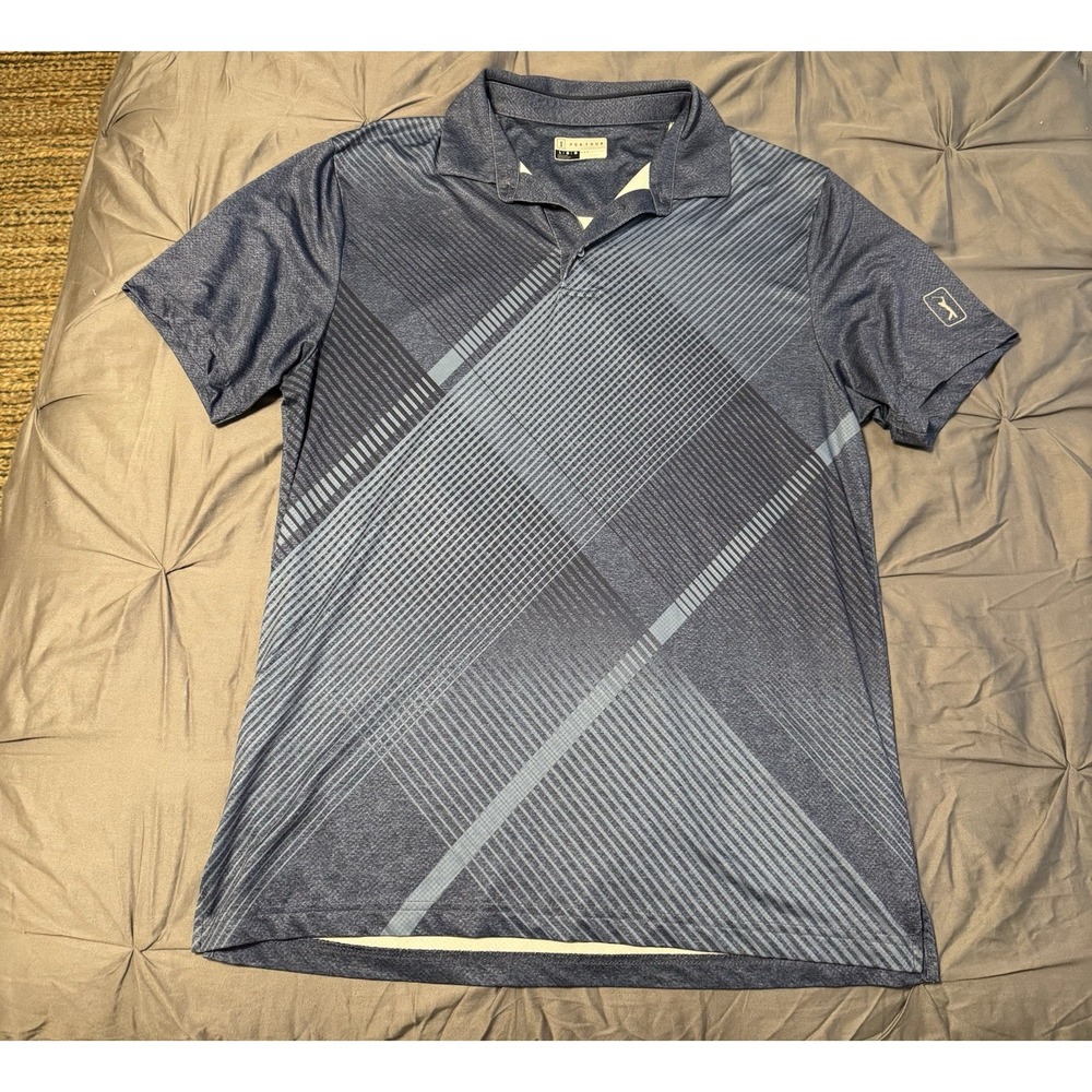 PGA TOUR LIGG Pro Series Men's L Blue/Gray Striped Short Sleeve Polo Shirt